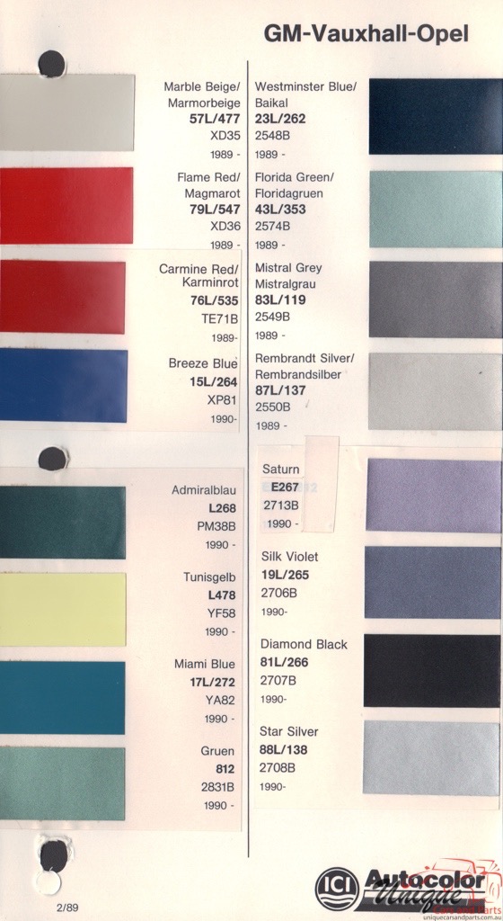 1989 - 1992 Vauxhall Paint Charts Autocolor
